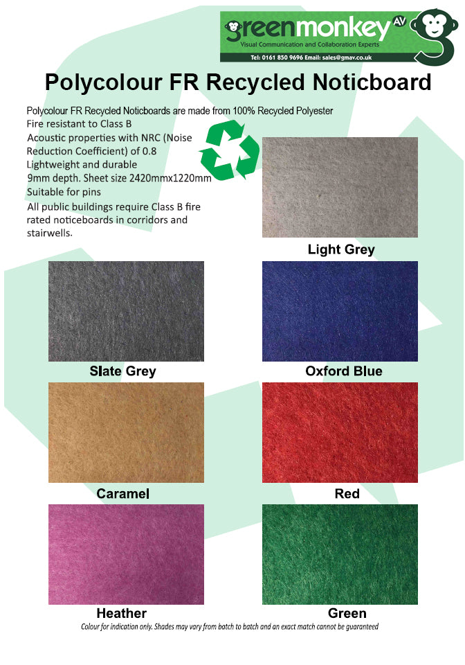 Unframed Polycolour FR Recycled Noticboard - Swatch Card