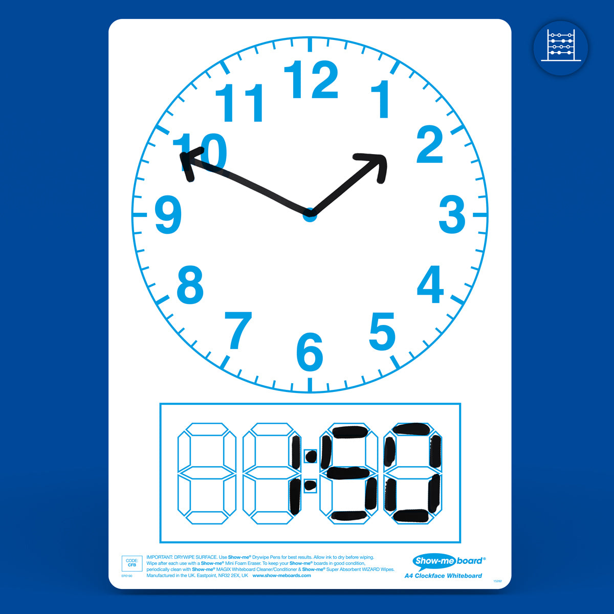 Show-me A4 Clock Face Drywipe Boards