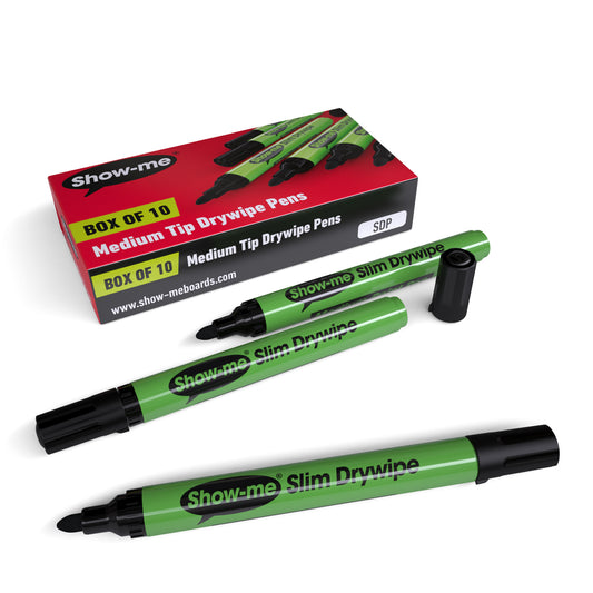 Show-me Black Slim Barrel Drywipe Pens, Medium Tip
