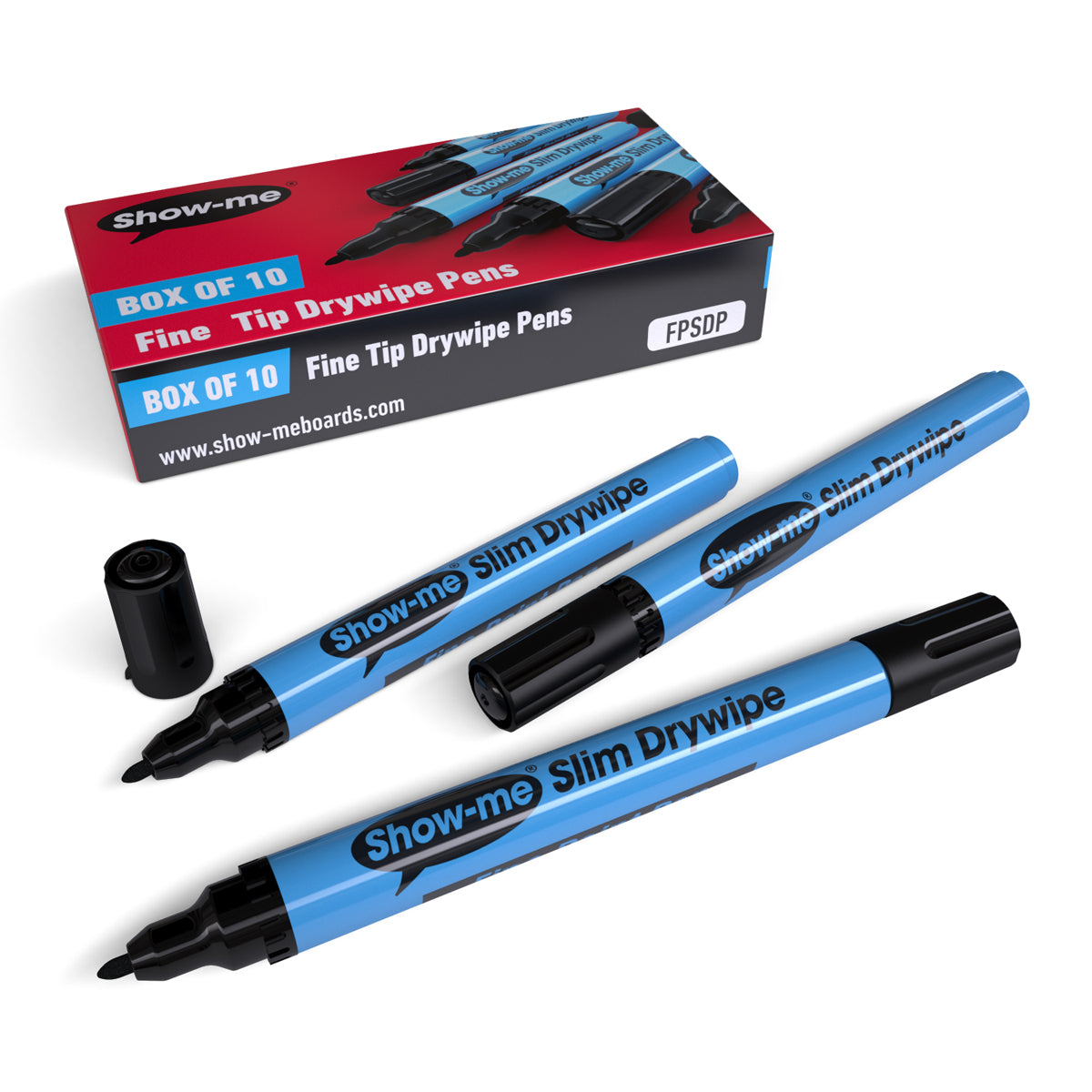 Show-me Black Slim Barrel Drywipe Pens, Fine Tip