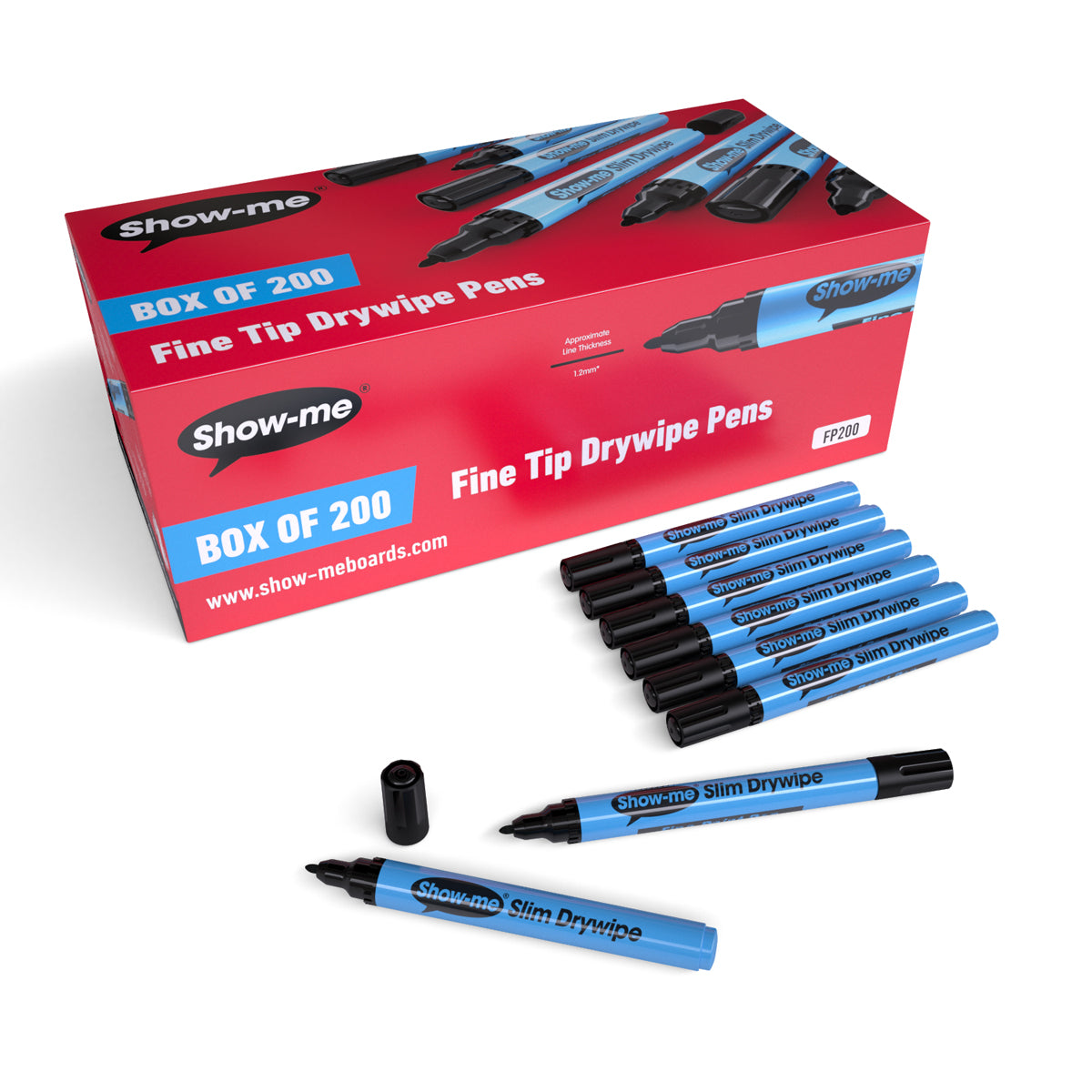 Show-me Black Slim Barrel Drywipe Pens, Fine Tip