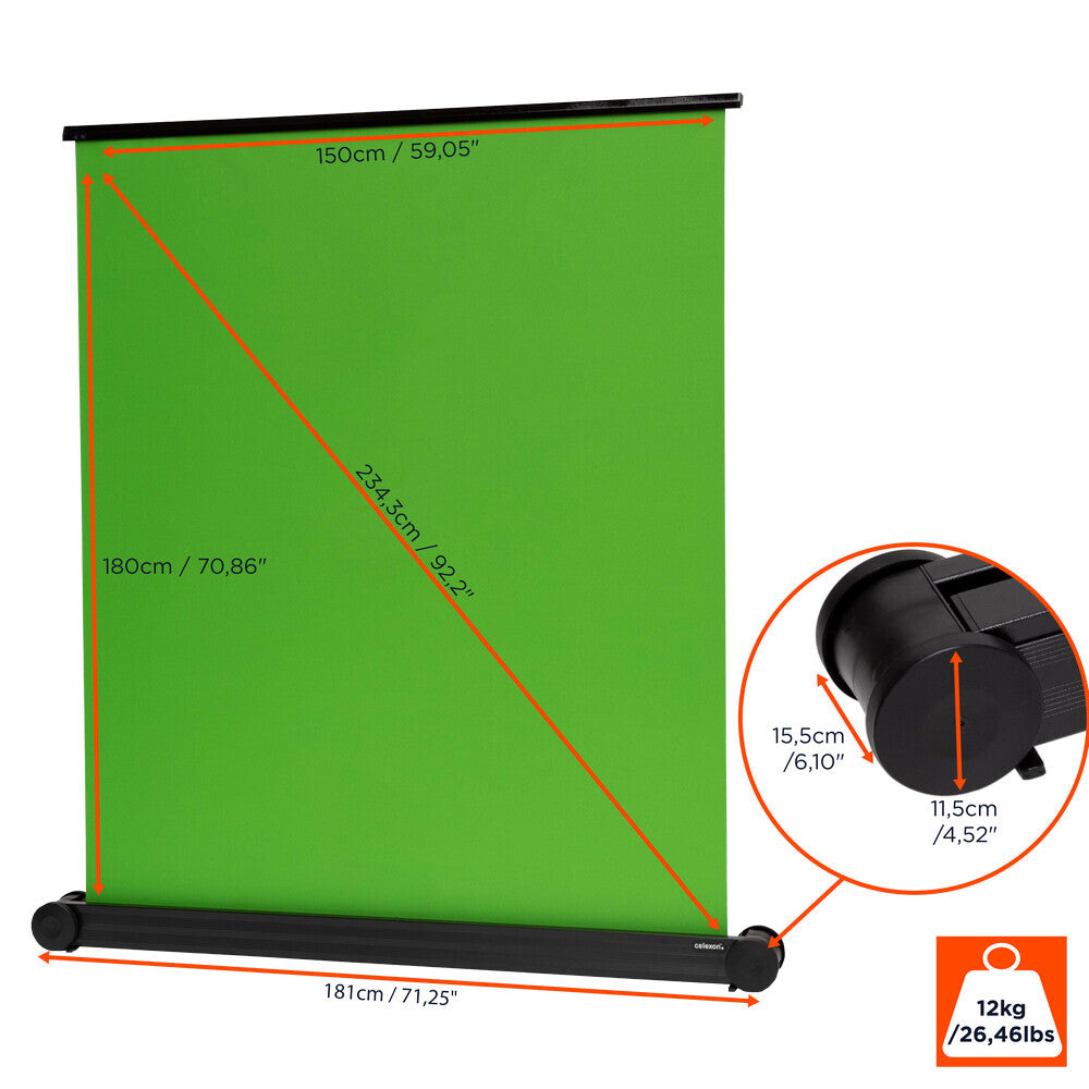 Celexon 1.5m Mobile Chroma Key Green Screen Portable Pull-Up Floor Screen