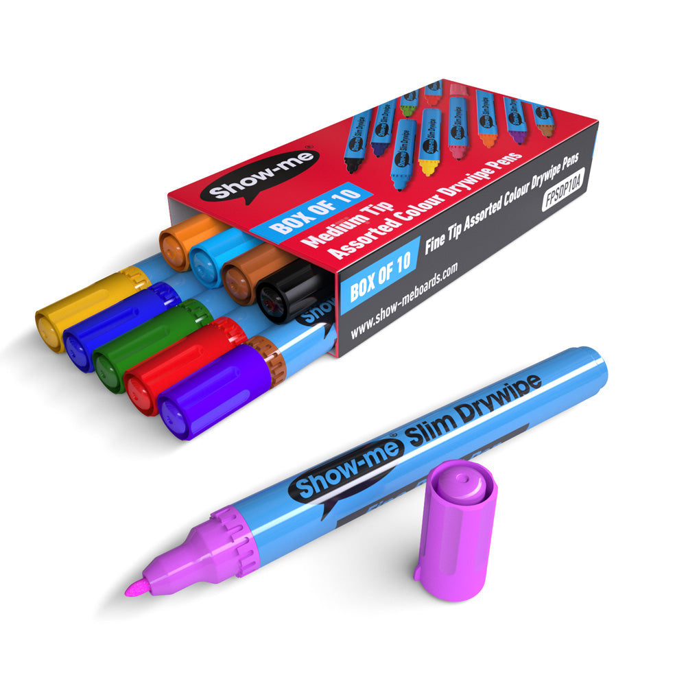 Show-me Assorted Colours Slim Barrel Drywipe Pens, Fine Tip