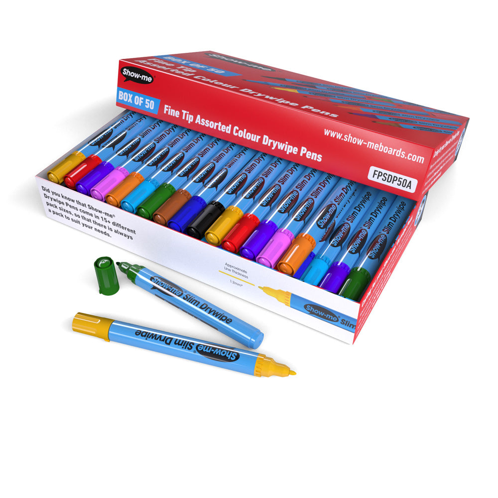 Show-me Assorted Colours Slim Barrel Drywipe Pens, Fine Tip