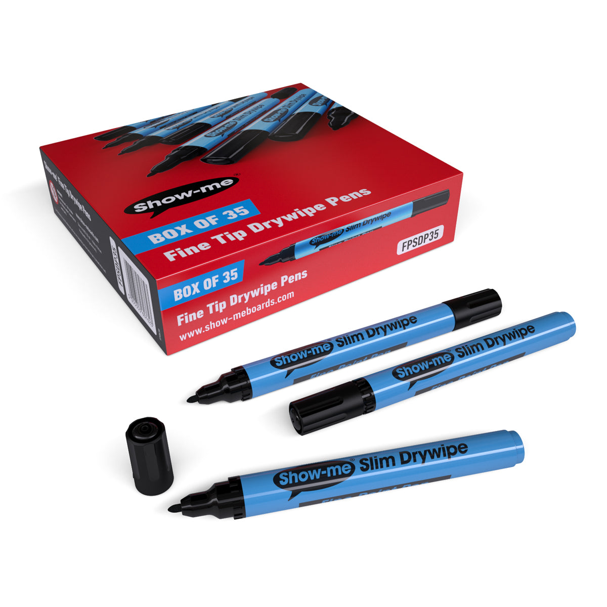 Show-me Black Slim Barrel Drywipe Pens, Fine Tip